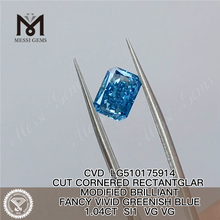 1.04CT CVD diamond RECTANTGLAR FANCY VIVID GREENISH BLUE SI1 VG VG lab grown diamond LG510175914 
