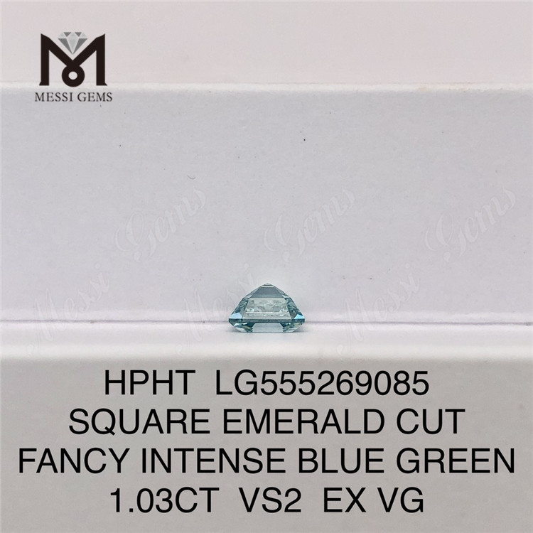 1.03CT SQUARE CUT FANCY INTENSE BLUE GREEN VS2 EX VG HPHT lab grown diamond LG555269085