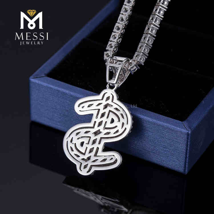 hip hop best rapper chains 2022 Dollar shape 925 sliver moissanite necklace