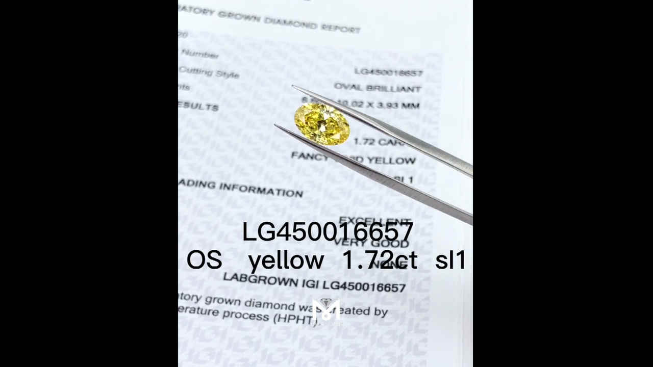 1.72ct fvy oval brilliant cut si1 yellow lab diamond video