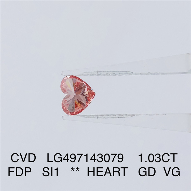 1.03CT FANCY DEEP PINK SI1 HEART GD VG lab diamond CVD LG497143079