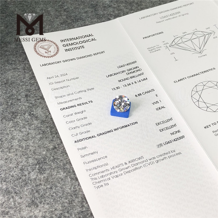 8.88CT E VVS1 ID laboratory grown diamonds CVD LG631425359丨Messigems 