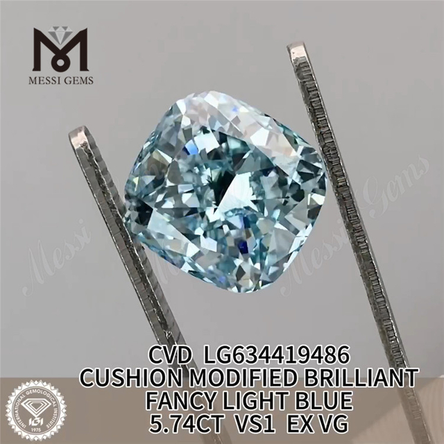 5.74CT CUSHION MODIFIED BRILLIANT FANCY LIGHT BLUE Simulated Diamonds VS1 EX VG CVD LG634419486