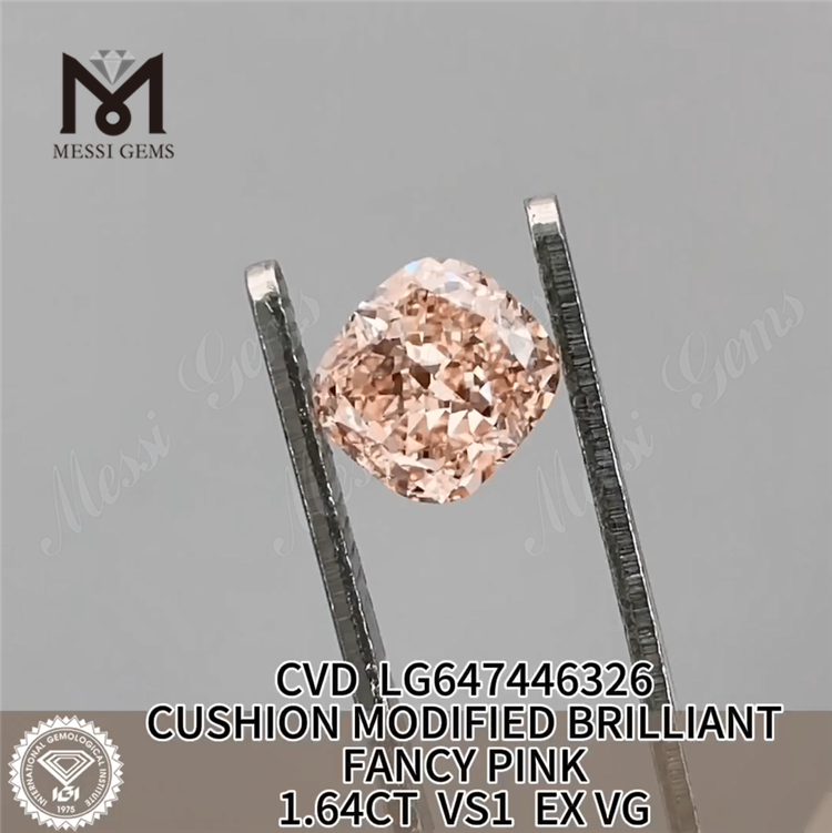 1.64CT CUSHION FANCY PINK VS1 EX VG CVD Loose Grown Diamond LG647446326 