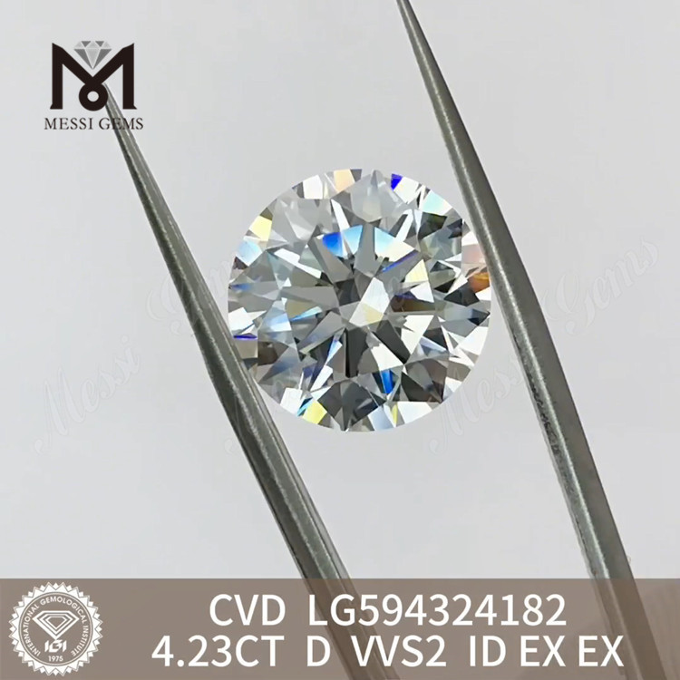 4.23CT D VVS2 ID EX EX round cvd lab grown diamond Affordable LG594324182丨Messigems