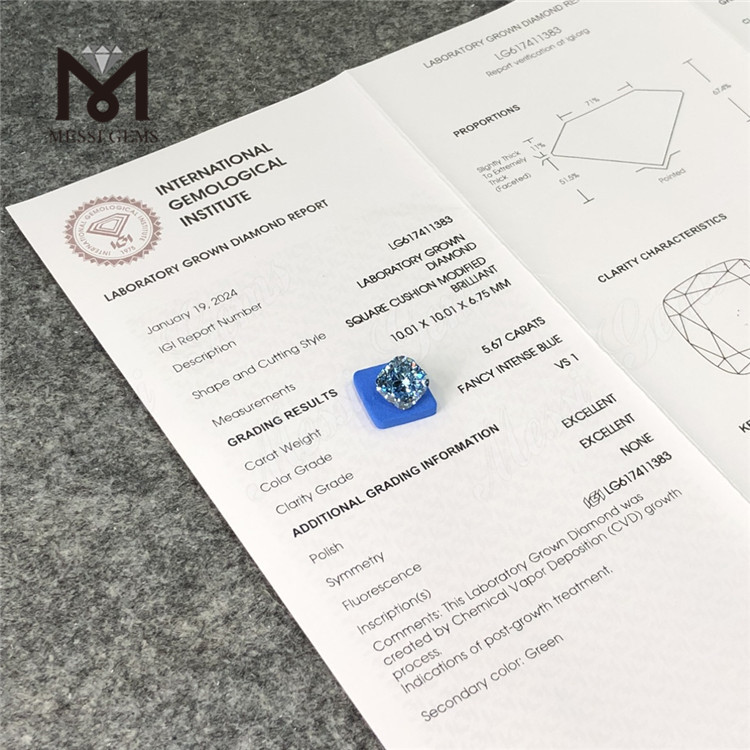 5.67CT VS1 EX EX CUSHION FANCY INTENSE BLUE CVD Lab Diamond LG617411383 