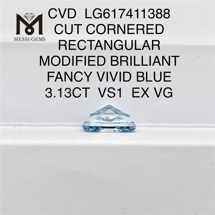 3.13CT VS1 EX VG RECTANGULAR FANCY VIVID BLUE CVD IGI lab created diamonds LG617411388丨Messigems