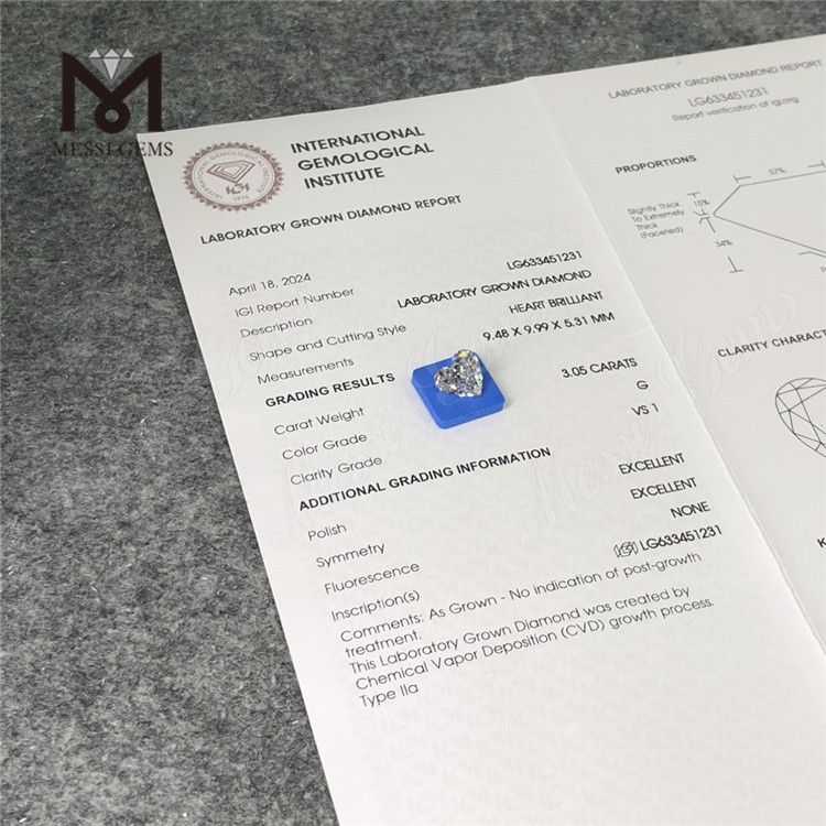3.05CT G VS1 HS CVD lab made diamonds wholesale LG633451231丨Messigems 
