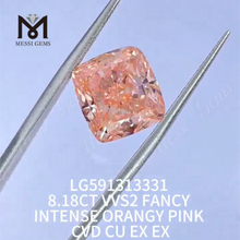 8.18CT VVS2 FANCY INTENSE ORANGY PINK CVD CU EX EX Lab Grown Pink Diamond