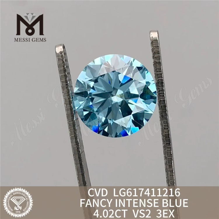 4.02ct Round VS2 Fancy Intense Blue Synthetic Diamonds Online 丨 MESSIGEME CVD LG617411216 