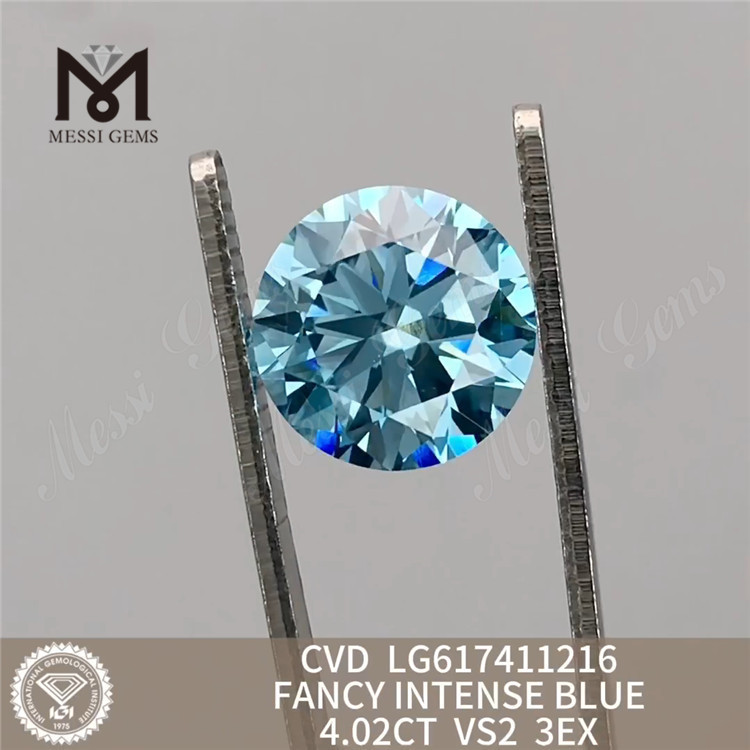 4.02CT Round VS2 FANCY INTENSE BLUE Synthetic Diamonds Online丨Messigems CVD LG617411216 