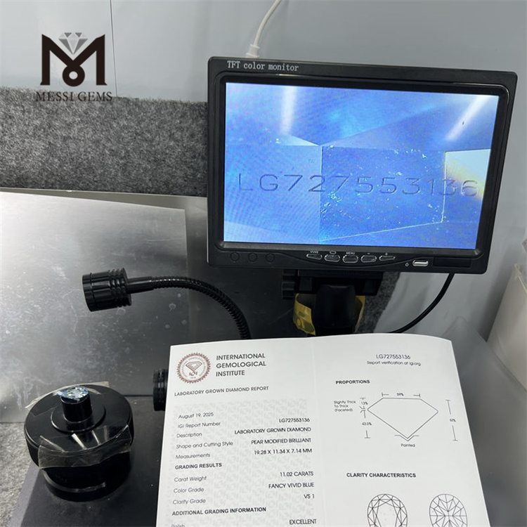 11.02 VS1 EX EX PEAR FANCY VIVID Blue Sustainable Lab Created Diamond CVD LG727553136