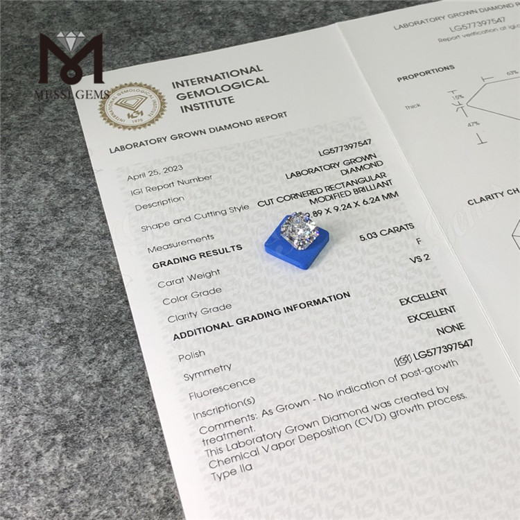 5.03CT RECTANGULAR F VS2 EX EX CVD simulated diamond LG577397547