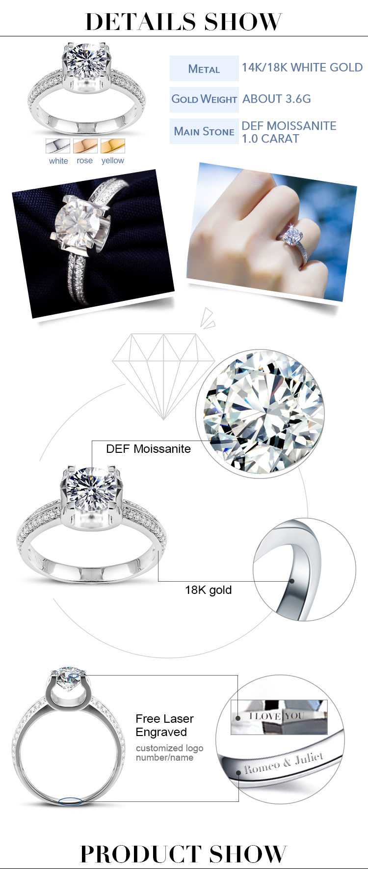 moissanite real gold ring details