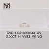 2.00ct Oval H Color HPHT vvs Synthetic Diamond VG VG