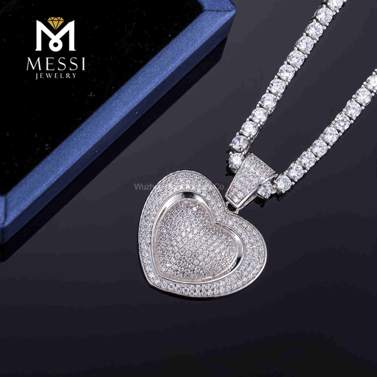 Fashion Gift Heart shape Hip-Hop Gold Moissanite Pendant Necklace rapper