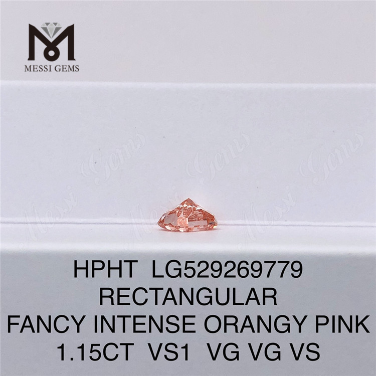 1.15CT RECTANGULAR FANCY INTENSE ORANGY PINK VS1 lab diamond HPHT LG529269779