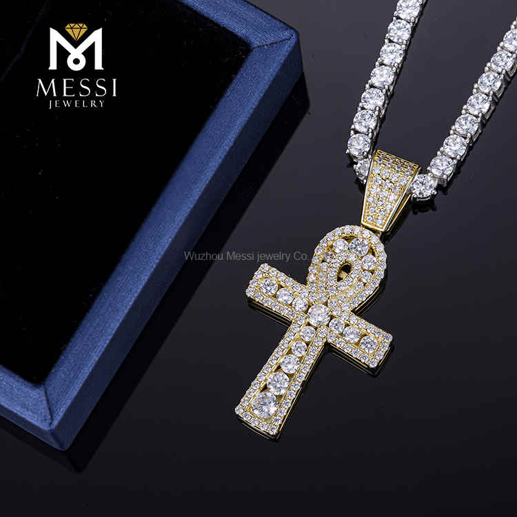 fashion hiphop Gifts 14k real gold yellow gold Lab diamond cross necklace
