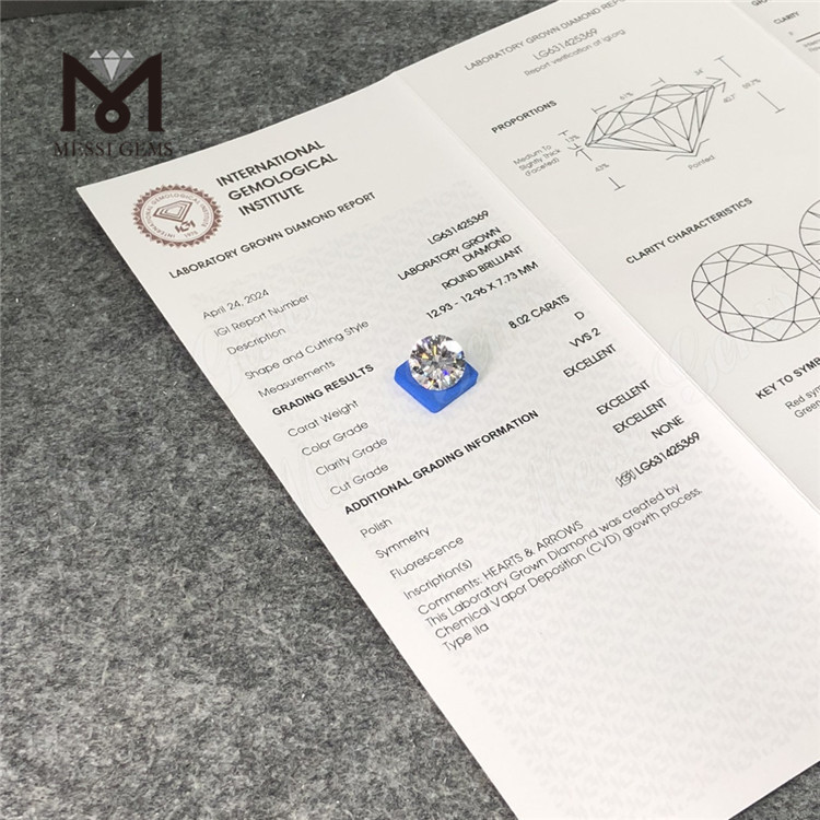 8.02CT white the diamond lab round D VVS2 3EX IGI LG631425369丨Messigems 