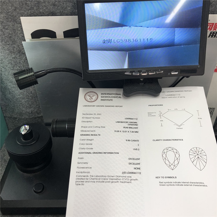9.96CT PEAR Shape E VVS2 CVD Loose Grown Diamond LG598361112丨Messigems