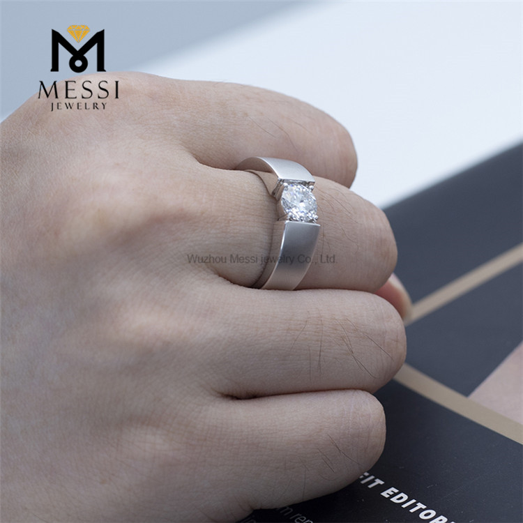 18k White Gold Round Lab Grown Diamond Ring Finger Rings for Men