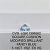 5.13ct Fancy Blue Vs2 Square Loose Diamond CVD LG611399562 