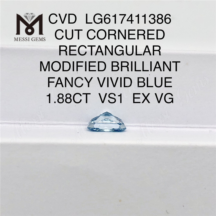 1.88CT VS1 EX VG CVD RECTANGULAR FANCY VIVID BLUE factory diamonds LG617411386丨Messigems