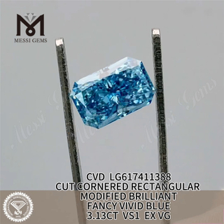 3.13CT VS1 EX VG RECTANGULAR FANCY VIVID BLUE CVD IGI lab created diamonds LG617411388丨Messigems