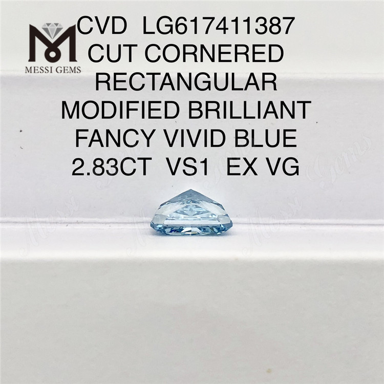 2.83CT VS1 EX VG RECTANGULAR FANCY VIVID BLUE CVD Loose lab created diamond LG617411387丨Messigems