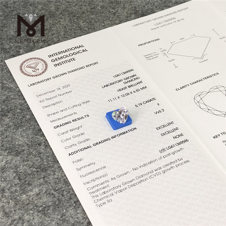 5.19CT F HS VVS2 CVD best price on lab grown diamonds LG611369596丨Messigems