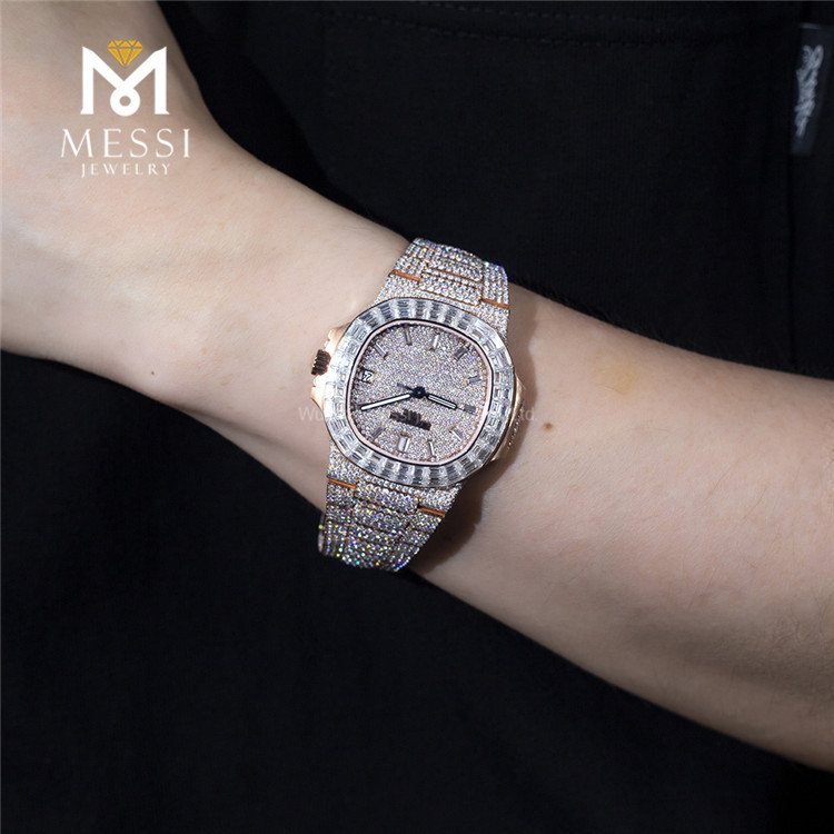white gold iced out moissanite watch