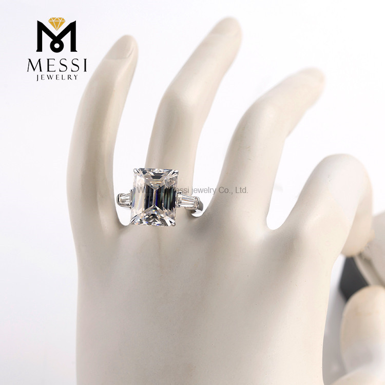 14k 18k gold jewelry three stones 4ct big lab grown diamond emerald cut 3 Diamond Ring