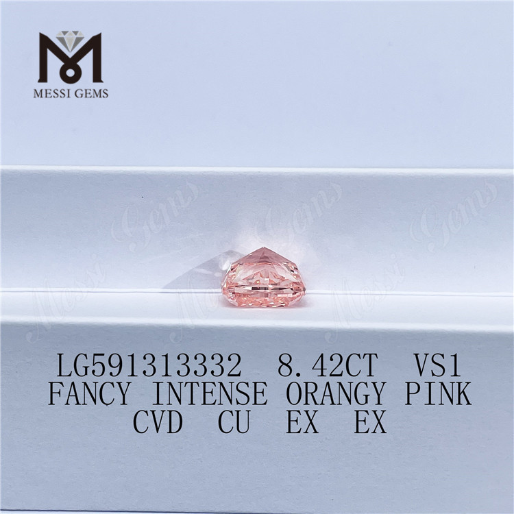 8.42CT VS1 FANCY INTENSE ORANGY PINK CVD CU EX EX Lab Made Pink Diamonds