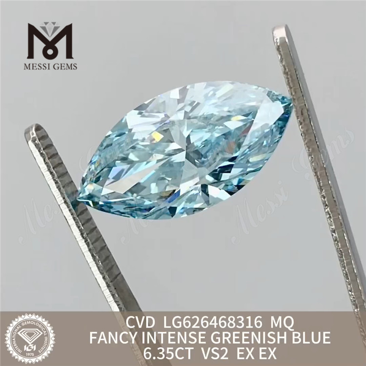 6.35CT FANCY INTENSE GREENISH Blue grown diamonds MQ CVD LG626468316丨Messigems
