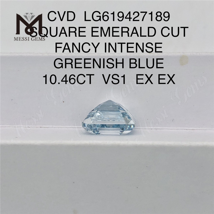 10.46CT SQUARE EMERALD Lab Diamond FANCY INTENSE GREENISH BLUE VS1 CVD LG619427189丨Messigems 