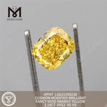 3.18CT VVS2 CUSHION FANCY VIVID ORANGY yellow loose grown diamond LG615358238