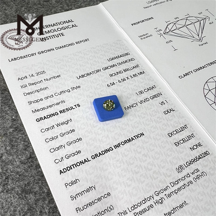 1.00CT VS1 FANCY LIGHT GREEN ID EX EX HPHT Best Lab Created DiamondLG696543280