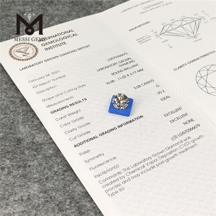 5.08CT G VS2 ID EX CVD laboratory diamonds LG570366679丨Messigems