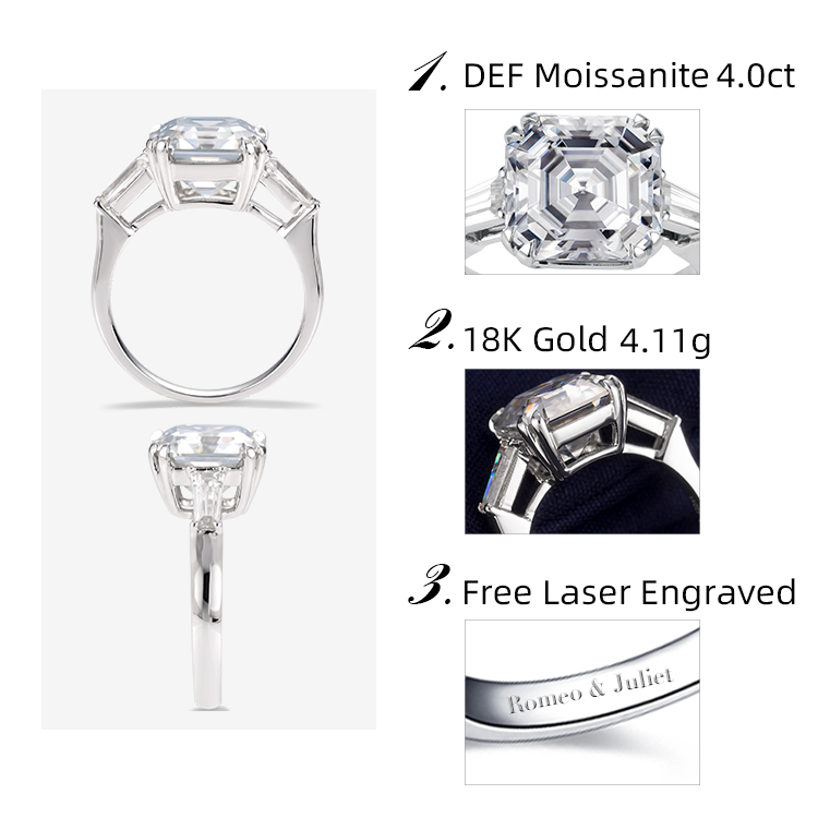 4 carat 18k real gold wedding rings moissanite gold ring for women