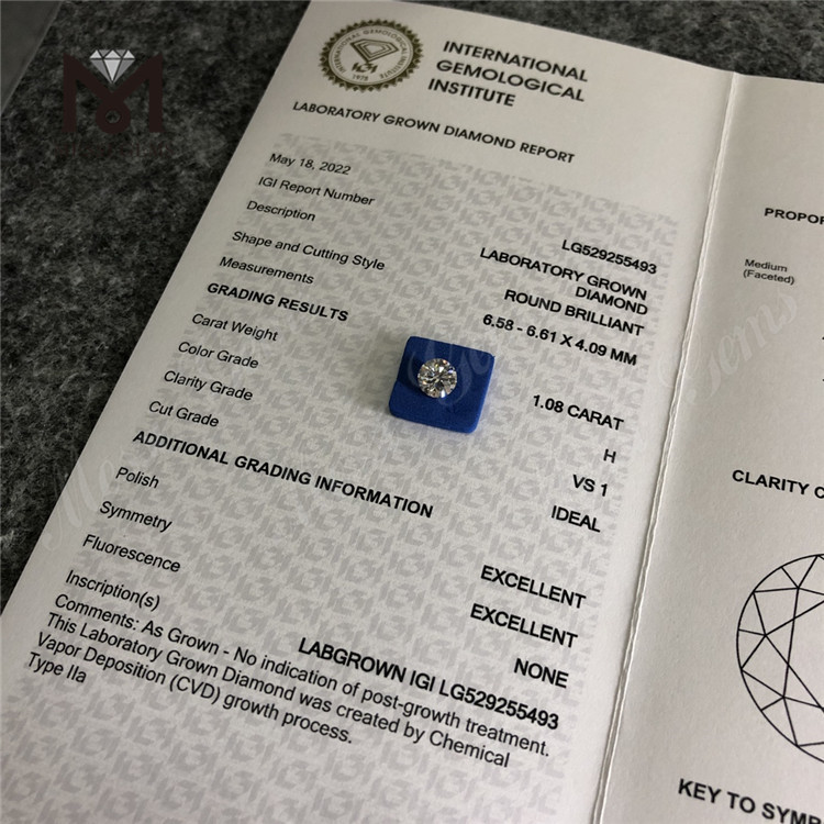 1.08Ct H Best Sell Loose Lab Diamond Round 1ct Loose Lab Diamond