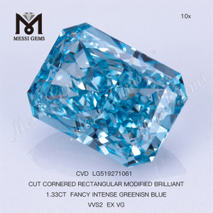 1.33CT FANCY INTENSE GREENISN BLUE VVS2 EX VG RECTANGULAR lab grown diamond CVD LG519271061 
