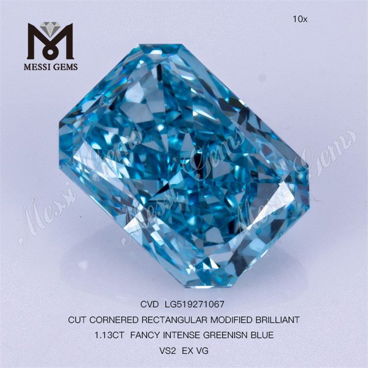 1.13CT RECTANGULAR FANCY INTENSE GREENISN BLUE VS2 lab diamond CVD LG519271067