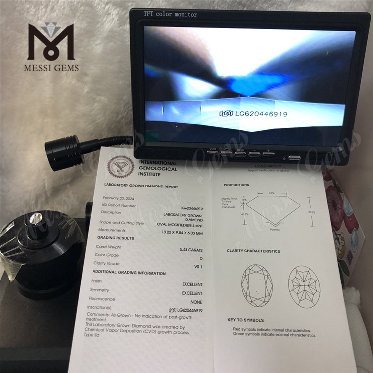 5.45CT D VS1 CVD OV manufactured diamonds wholesale丨Messigems LG620446919 