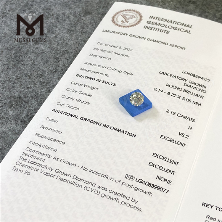 2.12CT H VS2 Custom Made lab made diamonds wholesale price CVD LG608399077丨Messigems