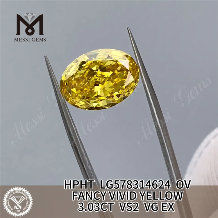 3.03CT OV FANCY VIVID YELLOW VS2 VG EX HPHT Yellow Diamond LG578314624