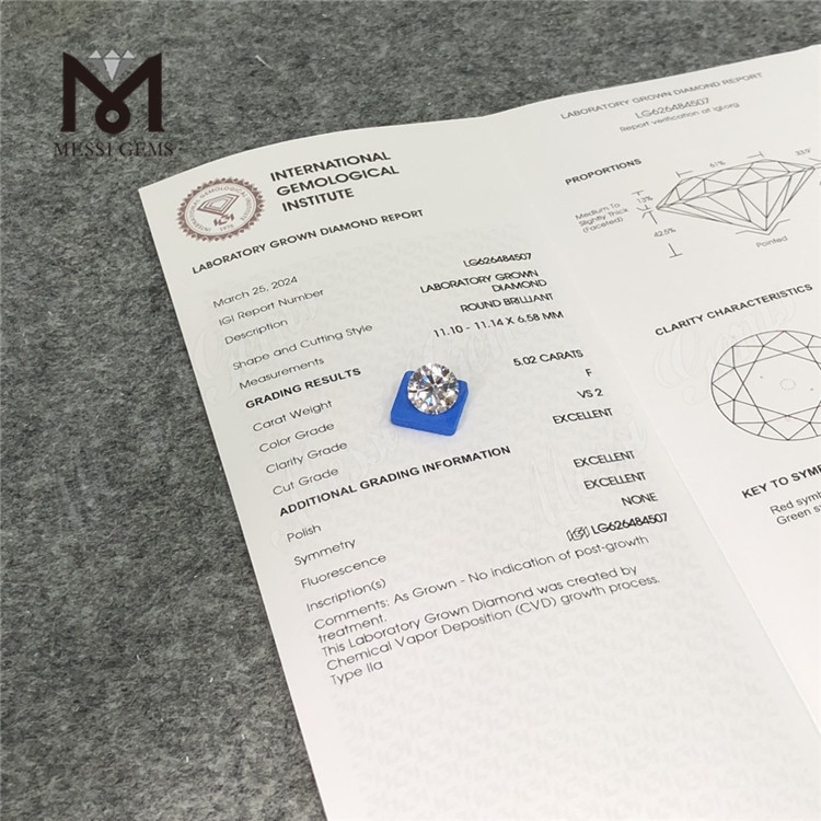 5.02CT F VS2 3EX IGI certified loose diamonds CVD LG626484507丨Messigems
