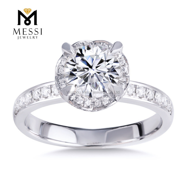 18K White Gold Engagement Ring halo engagement ring for Women Jewelry