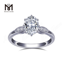 Three stone lab grown diamond classical style 18k white gold oval engagement rings