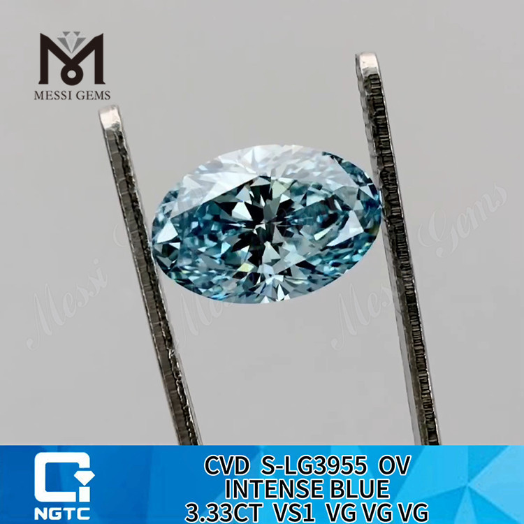 3.33CT VS1 INTENSE BLUE lab oval diamond Purity and Perfection丨Messigems CVD S-LG3955