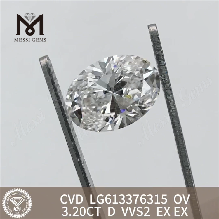 3.20ct D VVS2 CVD 3CT Lab ovale Creato Diamond LG613376315 丨 Messigems